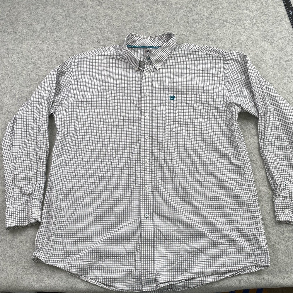 Cinch Shirt Mens 2XL White Check Plaid Long Sleeve Button Down Cotton Casual